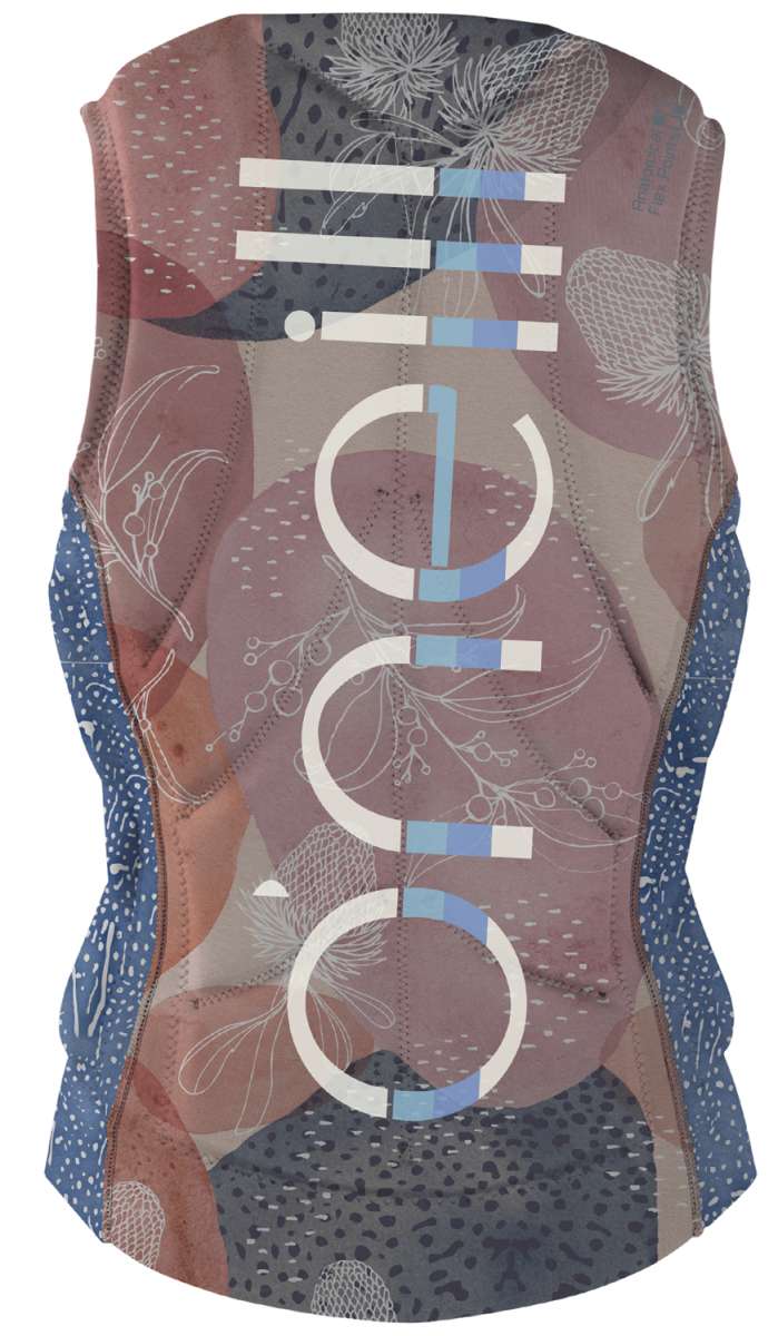 O'Neill Ladies Slasher Impact Wakeboard Vest 2022 - A pink and blue vest with a floral pattern.
