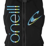 O'Neill Ladies Slasher Impact Wakeboard Vest 2022 - A black vest with a blue and green logo on the left side.