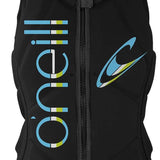 O'Neill Ladies Slasher Impact Wakeboard Vest 2022 - A black vest with a blue and green logo on the left side.