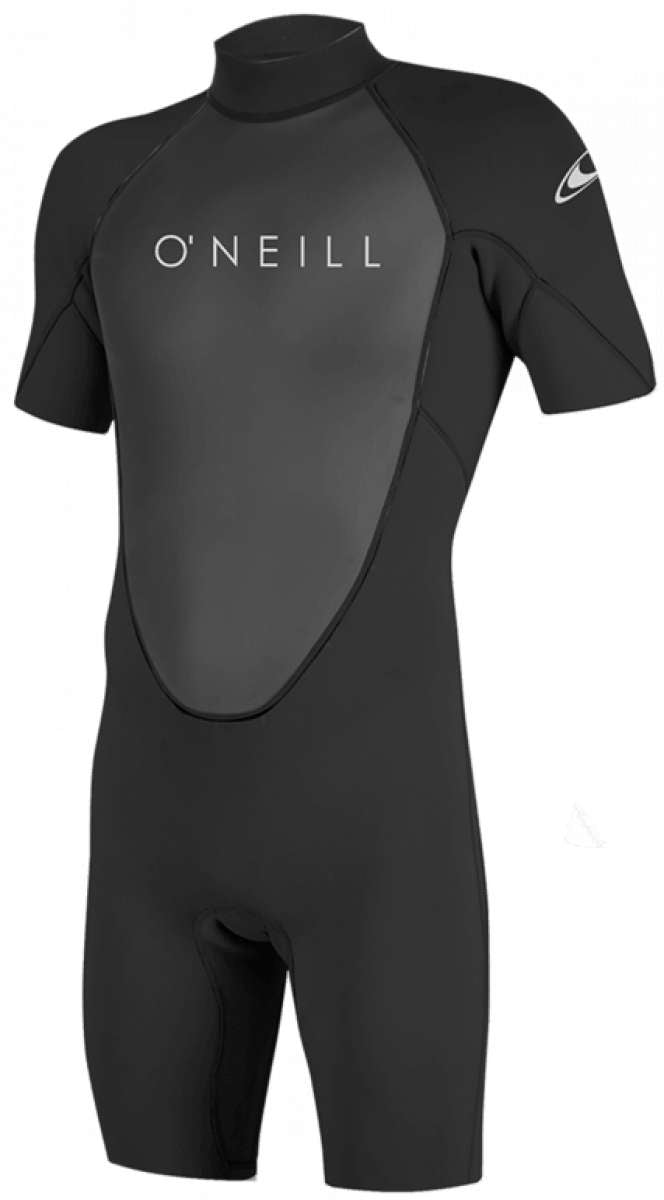 O'Neill - A black wetsuit with a white logo on the chest and an oval-shaped Nike swoosh on the right sleeve.