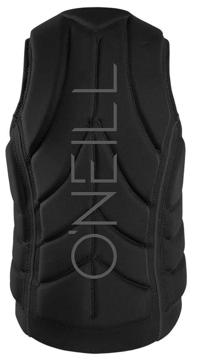 O'Neill Slasher Impact Vest 2022-2023 - Black impact vest with a geometric pattern on the front and back, featuring a zipper down the center.