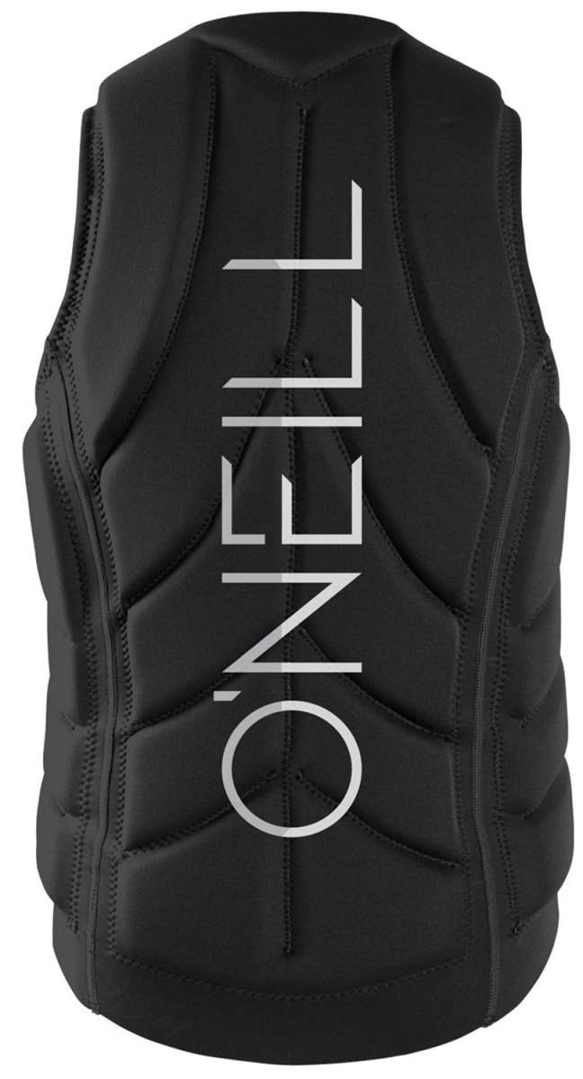 O'Neill Slasher Impact Vest 2022 - Black vest with white logo on chest and back, featuring a geometric pattern of lines and shapes.