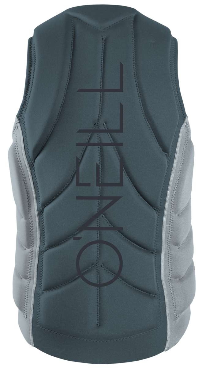 O'Neill Slasher Impact Vest 2022 - A dark gray impact vest with a white logo on the chest and a zipper down the front.