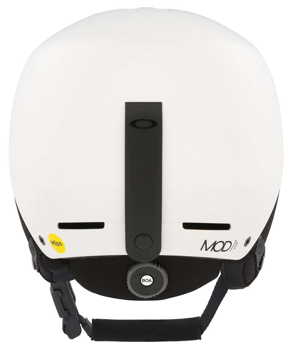Oakley MOD1 Pro Helmet 2024 - White helmet with black straps and buckle.