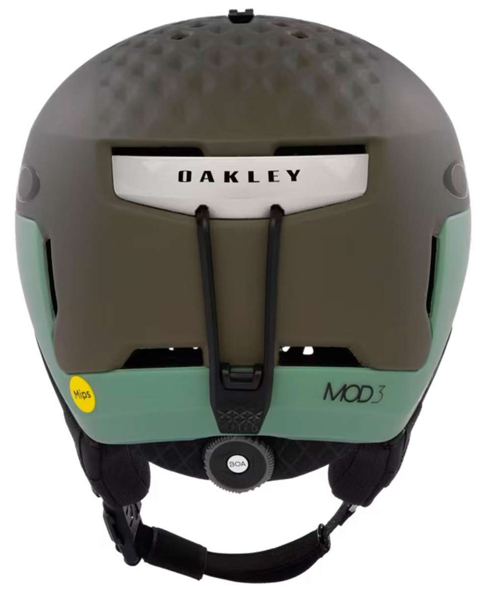 Oakley MOD3 Helmet 2024 - A black helmet with a white Oakley logo on the front and a strap at the back.