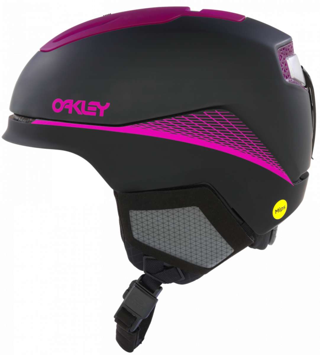 Oakley Mod 5 Helmet - Matte black helmet with pink accents and a clear visor on top.