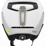 Oakley Mod 5 Helmet 2022-2023 - White helmet with blue logo on top and gray chin strap.