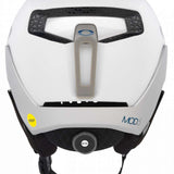 Oakley Mod 5 Helmet 2022-2023 - White helmet with blue logo on top and gray chin strap.