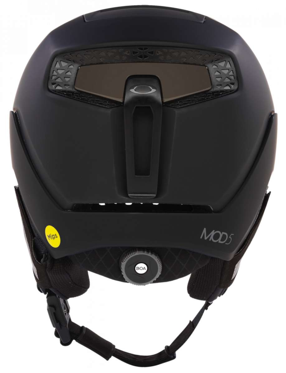 Oakley Mod 5 Helmet - Matte black helmet with a white Oakley logo on top and a chin strap.