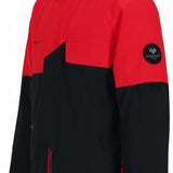 Obermeyer Juniors Axel Insulated Jacket 2024 - A red and black jacket with a hood, featuring a zipper closure on the front.