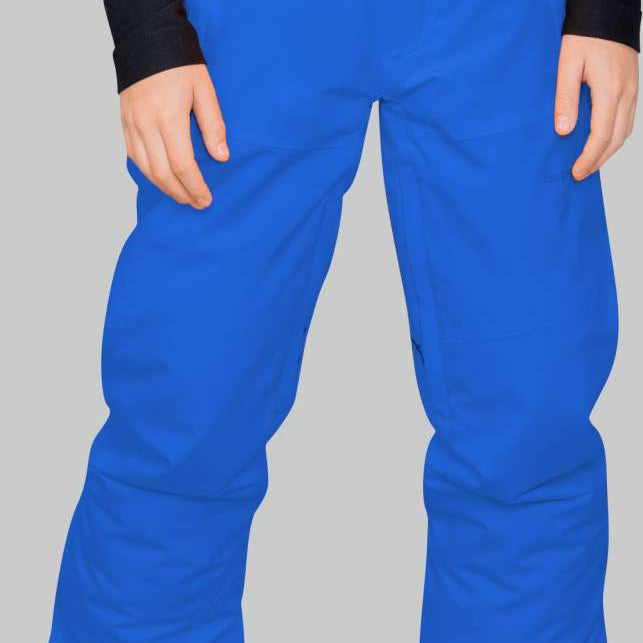 Obermeyer Juniors Parker Insulated Pant 2023 - A pair of royal blue snow pants with a slight sheen to them, featuring two black buttons on the front waistband.