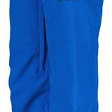 Obermeyer Juniors Parker Insulated Pant 2023 - A pair of royal blue snow pants with two black buttons on the waistband, featuring a zippered pocket and a small logo on the left thigh.