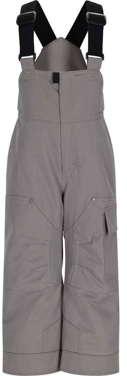 Obermeyer Juniors Volt Insulated Pant 2024 - Light gray insulated ski pants with a black logo on the left leg and adjustable Velcro straps at the waist.