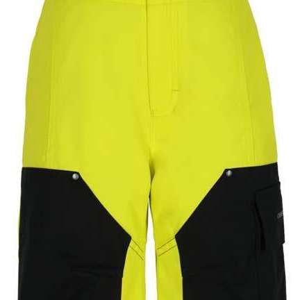Obermeyer Juniors Volt Insulated Pant 2024 - Bright yellow insulated ski pants with black accents on pockets and straps.