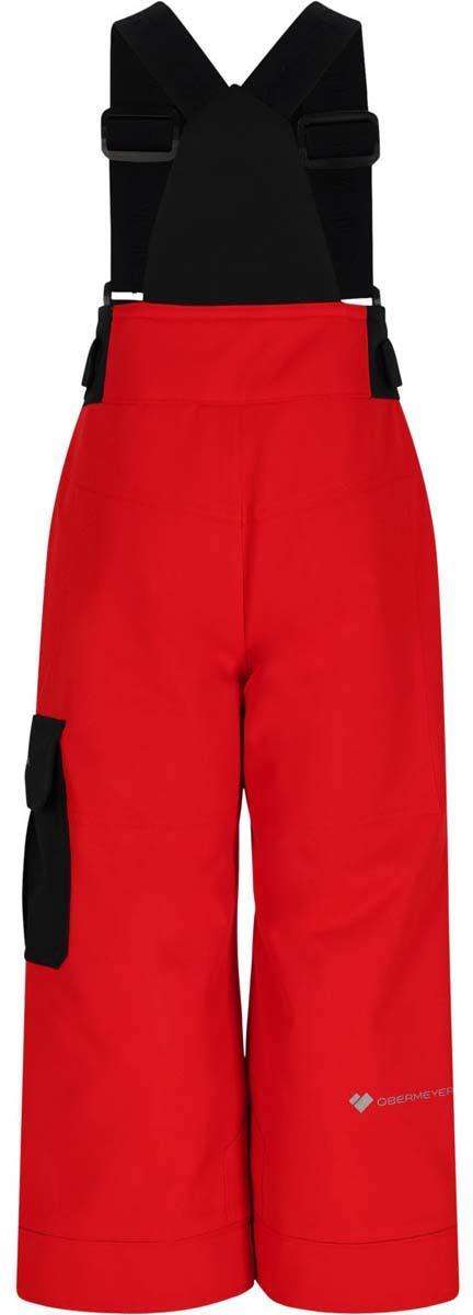 Obermeyer Juniors Volt Insulated Pant 2024 - A pair of red insulated ski pants with black straps and buckles on the back.