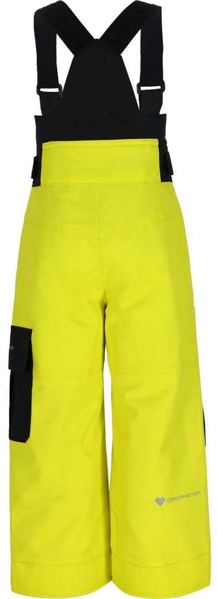 Obermeyer Juniors Volt Insulated Pant 2024 - Bright yellow insulated ski pants with black straps and buckles on the sides.