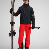 Obermeyer Fall Line Insulated Jacket 2024 - A black jacket with red accents and a zippered chest pocket.