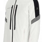 Obermeyer Fall Line Insulated Jacket Tall 2024 - A white jacket with black zippers and a hood, featuring gray accents on the shoulders and chest.