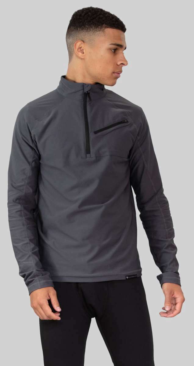 Obermeyer Flex 1/4 Zip T-Neck 2023 - A dark gray zippered pullover with a high collar and long sleeves.