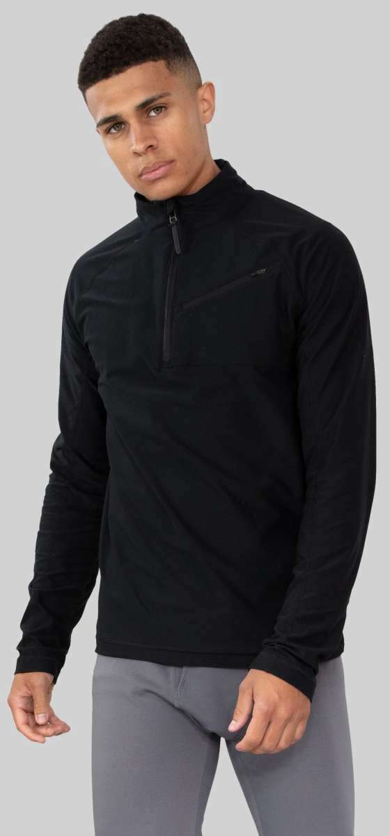 Obermeyer Flex 1/4 Zip T-Neck 2023 - Black fleece quarter-zip sweater with a high collar and zip closure at chest.