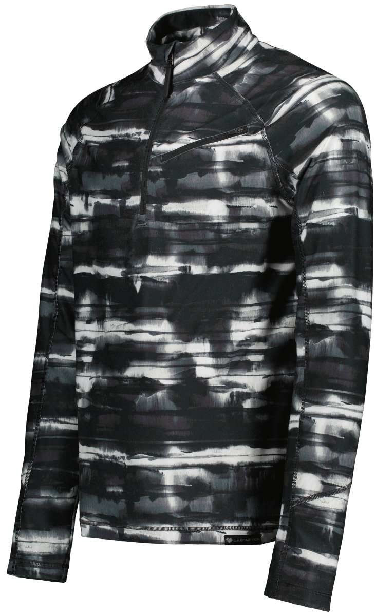 Obermeyer Flex 1/4 Zip T-Neck 2023 - A black and white quarter-zip pullover with a high collar, featuring horizontal stripes on the chest and sleeves.