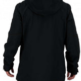 Obermeyer Foraker Shell Tall Jacket 2022 - A black jacket with a hood, featuring a zippered front and two side pockets.
