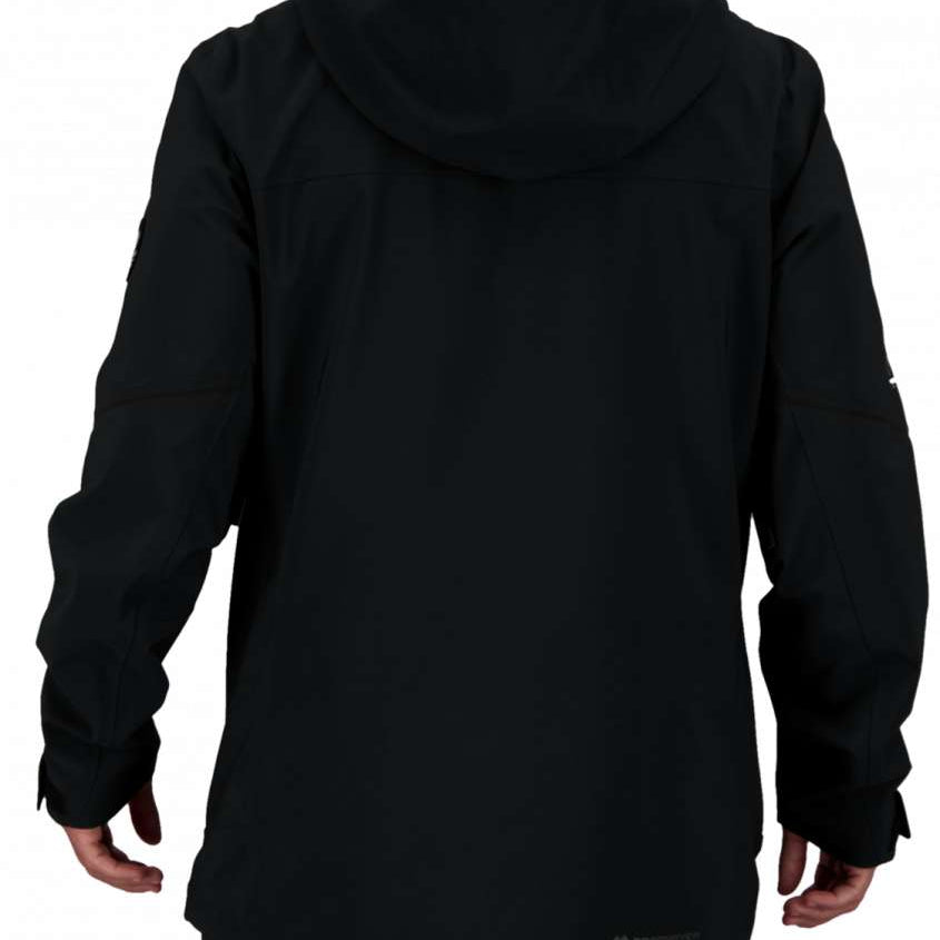 Obermeyer Foraker Shell Tall Jacket 2022 - A black jacket with a hood, featuring a zippered front and two side pockets.