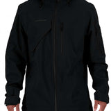 Obermeyer Foraker Shell Tall Jacket 2022 - A black jacket with a hood, featuring a zippered front and two side pockets.