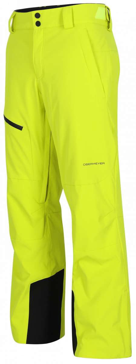 Obermeyer Force Insulated Pant Short 2024 - A pair of bright yellow ski pants with two black buttons on the waistband.
