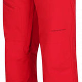 Obermeyer Force Insulated Pants 2024 - A pair of red insulated pants with black buttons on the waistband and a small logo near the bottom left leg.