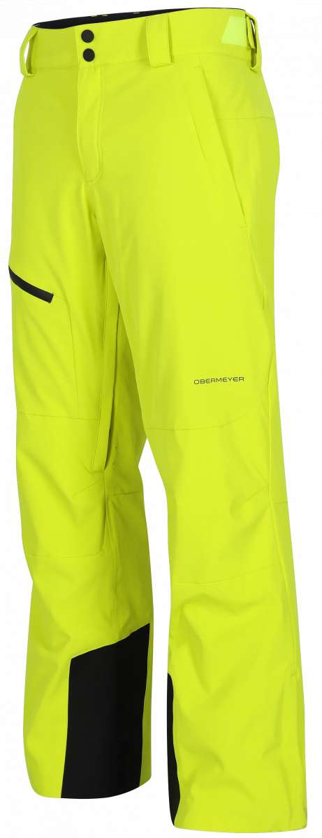 Obermeyer Force Insulated Pants 2024 - Bright yellow pants with black accents on the side pockets and a small logo near the bottom left of the leg.