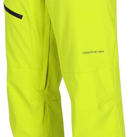 Obermeyer Force Insulated Pants 2024 - Bright yellow pants with black accents on the side pockets and a small logo near the bottom left of the leg.