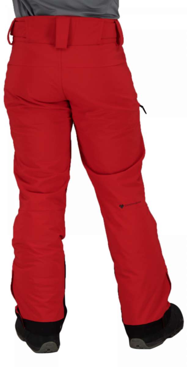 Obermeyer Force Insulated Pants Short 2022 - A pair of red insulated ski pants with zippered pockets and adjustable cuffs.