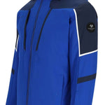 Obermeyer Foundation Insulated Jacket Tall 2024 - A royal blue jacket with a navy-blue stripe on the shoulder and two zippered pockets on the front.