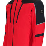 Obermeyer Foundation Insulated Jacket Tall 2024 - A red insulated jacket with a hood, featuring black accents and reflective trim on the shoulders.
