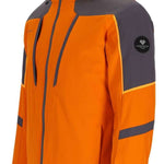 Obermeyer Foundation Insulated Jacket Tall 2024 - A bright orange jacket with a gray hood and gray accents on the shoulders, chest, and elbows.