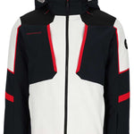 Obermeyer Foundation Insulated Jacket Tall 2024 - A black and white insulated jacket with red accents on the shoulders, chest, and sleeves.