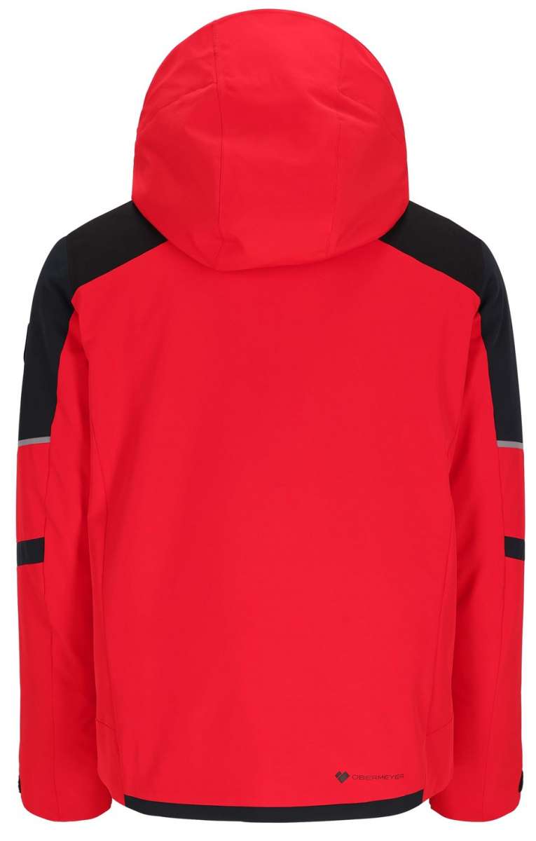 Obermeyer Foundation Insulated Jacket Tall 2024 - A red insulated jacket with a hood, featuring black shoulders and sleeves.