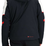 Obermeyer Foundation Insulated Jacket Tall 2024 - A black insulated jacket with a hood, featuring red accents on the shoulders and chest.