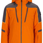 Obermeyer Foundation Insulated Jacket Tall 2024 - A bright orange jacket with a gray hood and gray accents on the shoulders, elbows, and chest.
