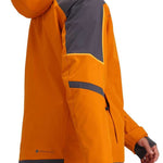 Obermeyer Foundation Insulated Jacket Tall 2024 - A bright orange jacket with a gray chest panel and yellow trim, worn by a model from the waist up against a white background.