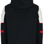 Obermeyer Foundation Insulated Jacket Tall 2024 - Black jacket with white and red accents on sleeves, hood, and chest logo.