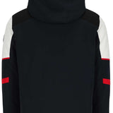 Obermeyer Foundation Insulated Jacket Tall 2024 - Black jacket with white and red accents on sleeves, hood, and chest logo.