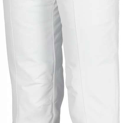 Obermeyer Girls Brooke Insulated Pants 2024 - White snow pants with a small black logo on the left thigh and silver zipper pull on the right pocket.