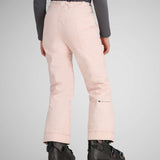 Obermeyer Girls Brooke Insulated Pants 2024 - Light pink snow pants with a subtle pattern of darker pink stripes on the side seams and pockets.