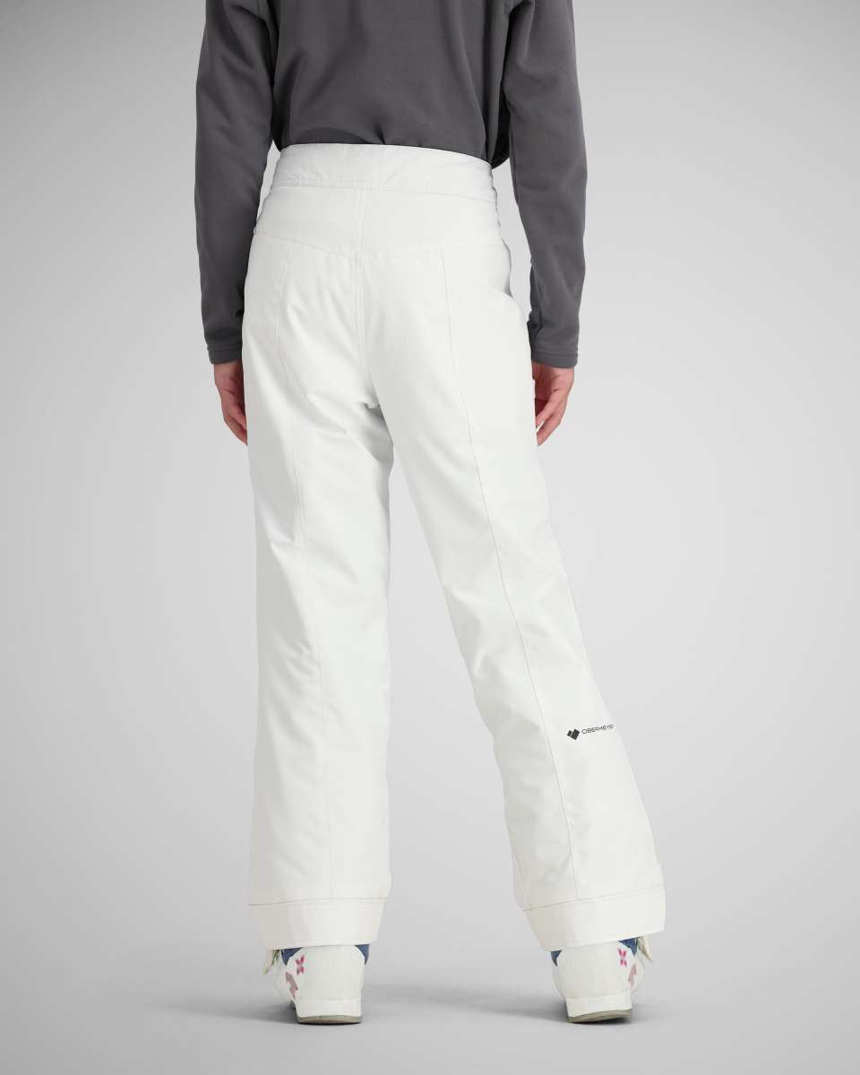 Obermeyer Girls Brooke Insulated Pants 2024 - White snow pants with a subtle pattern of thin, darker stripes on the upper thigh area.