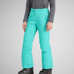 Obermeyer Girls Brooke Insulated Pants 2024 - Bright turquoise snow pants with zippered pockets and adjustable cuffs.