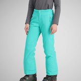 Obermeyer Girls Brooke Insulated Pants 2024 - Bright turquoise snow pants with zippered pockets and adjustable cuffs.
