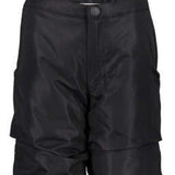 Obermeyer Girls Frosty Insulated Suspender Pants 2024 - Black snow pants with adjustable suspenders and a white logo on the left leg.