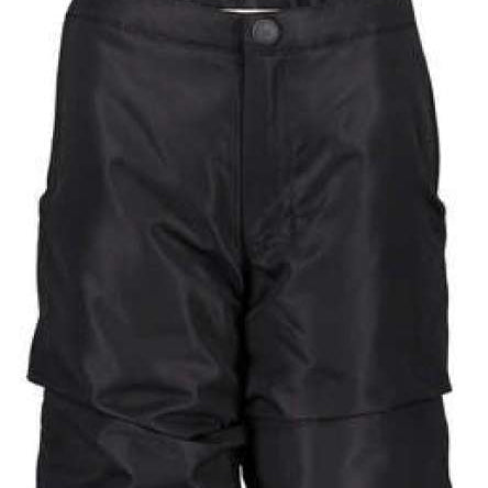 Obermeyer Girls Frosty Insulated Suspender Pants 2024 - Black snow pants with adjustable suspenders and a white logo on the left leg.